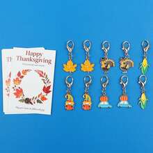 5pcs/10pcs Autumn Fall Enamel Lobster Clasp Keychain, Maple Leaf Pumpkin Gnome Turkey Corn Charm, Thanksgiving Paper Card, Seasonal Pocket Hug Gift - Multicolor - View 9