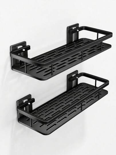 1/2 Paquetes Estante de Almacenamiento de Pared de Baño sin Taladro, Organizador de Ducha de Aleación de Aluminio con Drenaje Hueco, Estante de Pared Resistente a la Oxidación para Sostener Productos de Cuidado de la Piel, Champú, Accesorios de Aseo del Baño