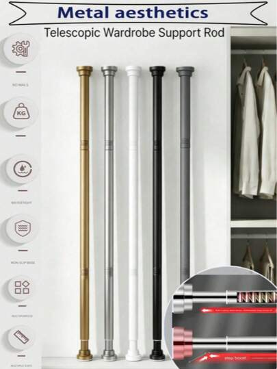 1 Stück Spiralfeder-Spannstange, verstellbar an beiden Enden, mit Kunststoffbasis, aus Edelstahl, geeignet für Duschvorhang, Fenstervorhang, Kleiderschrank und Balkon-Trocknung - in mehreren Farben erhältlich