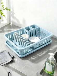 Multifunctional Dish Storage Rack, Separate Storage Areas For Bowls And Chopsticks, Hollow Draining Design With Water Tray, Available In Three Colors, Neatly Organizing Kitchen Tableware - One Size - View 5