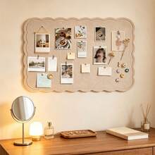 1pc Scalloped Edge Felt Board, Memphis Style Self-Adhesive Bulletin Board, No-Drill Wall-Mounted Notice Board, Removable Reusable Memo Board, Photo Wall Display Board, Pin Board Message Board, Background Board, Wall Decor, Room Decor, Bedroom, Office - Wavy - View 10
