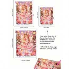 Kit de Pintura de Diamante 5D DIY com Perfuração Completa, Arte de Diamante Sem Moldura com Padrão de Menina Anjo de Natal Rosa com Lanterna e Boneco de Neve, Mosaico de Cena de Neve de Inverno Feito à Mão, Decoração de Parede Doméstica, Adequado para Adultos e Iniciantes como Presente de Feriado - Conjuntos - Visão 7