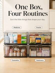 1pc Medicine Storage Box, Transparent Desktop Organizer With Flip Lid Dust-Proof Storage Box. Home Mini Medicine Storage Box. Multi-Functional Storage, Can Store Cosmetics, Face Masks, Stationery, Miscellaneous Items, Etc. - Clear - View 2