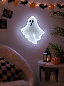 1PC USB-Powered LED Neon Light Cute White Ghost Sign With Glowing Outline And Expressive Face For Halloween Party, Dorm, Bedroom, Bar, Game Room And Spooky Season Decor - Multi-color light - View 3