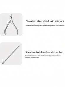 2pcs/1pc Set Professional Stainless Steel Nail Clippers And Manicure Scissors, Multi-Function Keratin Layer Pusher, For Nail Care And Manicure, Includes One Set Of Toenail Clippers, With Metal Nail Clippers And Dual-Head Pusher - Silver - View 8