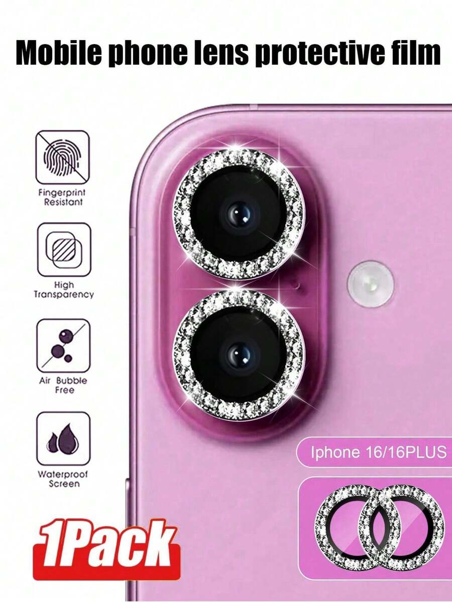 WARRIORS 3pcs Camera Lens Protector Film, Compatible With 17/17 Pro/17 Pro Max/17 Air/16 Pro/16 Pro Max, Glossy Personalized Metal Ring Design, 9H Hardness Anti-Scratch Protection Film, Fashionable Phone Accessory, Suitable For Phone Cases - Rose Red - View 1