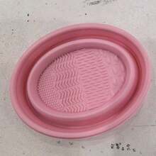 紫色矽膠可折疊化妝刷清潔器，適用於美容工具與化妝海綿，化妝海綿清潔碗，粉撲化妝刷清潔矽膠墊，居家必備，低致敏，無香料，手動操作 - 純色 - 查看 32