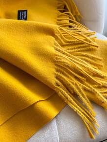 1件女款秋冬仿羊絨刺繡圍巾，加厚保暖流蘇刺繡波西米亞風旅行披肩斗篷 - 黃色 - 查看 3