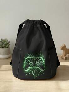 1pc Drawstring Backpack, Multi-Scenario Universal, Extra Large Capacity, Ultra-Lightweight & Portable, Durable, Highly Attractive, Foldable Storage Bag, Cartoon Game Console Print Pattern Children's Drawstring Sports Backpack, Dust-Proof Storage, Suitable For Outdoor Travel, Fitness, Daily Commute And School Use - Multicolor - View 6