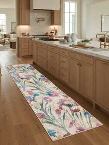 1pc European And American Fresh Tropical Floral Classic Pattern Runner Rug, Suitable For Bathroom, Kitchen, Entrance, Hallway, Bedside, Living Room, Bedroom, All Season Soft Machine Washable Mat, Home Decor - Multicolor - View 2