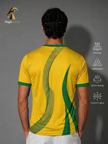 Brazil Themed Panther Graphic Soccer Jersey, Moisture Wicking Quick Dry Stretch Breathable Football Jersey For Training Daily Use, Perfect Fan Gift - Yellow - View 3