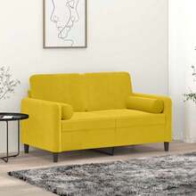vidaXL 3-Seater Sofa With Yellow Cushions, 180 Cm, Velvet, Furniture For Sofa Bed, Living Room, Couch, Outdoor Sofa, Garden Sofa, Living Room, Terrace - Yellow - View 9