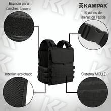 Chaleco Táctico Kampak RY25 Chaleco Deportivo Multiuso Porta Placa Unitalla con Parches gratis - Negro - Ver 5