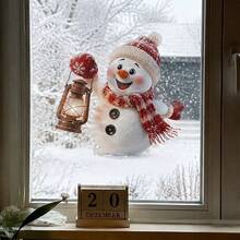 Xmas Window Decor 1/3Pcs Cute Teddy Bear Snowman Reindeer Static Window Stickers, Knit Hat Scarf Design, Reusable No Adhesive Glass Decals, Home Store Holiday Display Decor Gift - Multicolor - View 4
