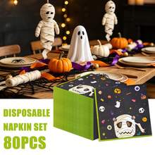 80pcs 13 * 13 Inch Disposable Halloween Printed Napkins, Featuring Cartoon Mummies, Skeletons, Bats, Spider Webs, And Ghost Patterns, Suitable For Halloween Parties, Themed Birthdays, Family Dinners, Outdoor Picnics, And Tabletop Decorations - View 5