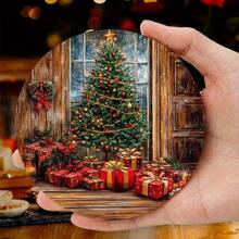 6pcs Vintage Christmas Tree Wooden Coasters, Waterproof Heat-Resistant Table Mats, Suitable For Coffee Cups, Mugs, Premium Cork Home Decor - Multicolor - View 8