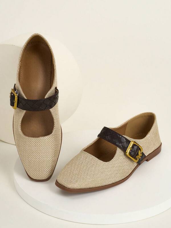 Women's Square Toe Colorblock Fashion Casual Slip-On Flat Shoes, Hollow Out Design, Outdoor All-Season