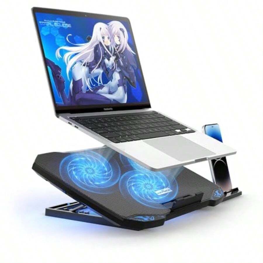 KEYNICE ノートパソコン冷却パッド 9~15.6インチ 静音 無段階風量調節 5段階高度調整 大風量・低騒音／3大口径ファン／USBポート×2／スマホスタンド付／・Macbook対応／ゲーミング・在宅勤務・オフィスに最適／ブラック／KN-1736 - チェックする 1