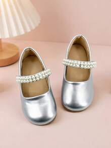 Girls Mary Jane Flats With Instep Strap - Silver - View 1