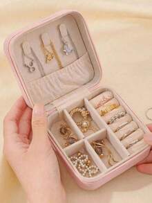 1pc Portable Travel Jewelry Storage Box, Mini Jewelry Box, Small Jewelry Zipper Box, Multi-Functional Ring Display Box, Jewelry Organizer Box, Suitable For Earrings, Necklaces, Pendants, Gift Storage Box, Polyester Waterproof Jewelry Storage Box, Large Capacity Jewelry Display Box, - Multicolor - View 8