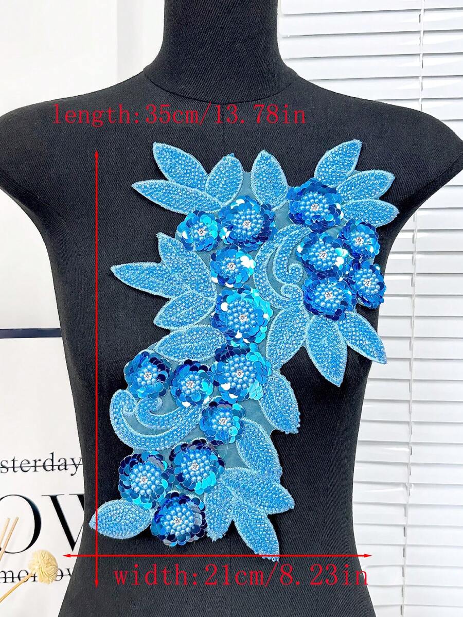 BNH1463 熱銷串珠與水鑽裝飾 DIY 手作手工藝材料，新款 3D 花卉蕾絲飾邊含亮片，服裝與家紡布料配件－寬度：21cm