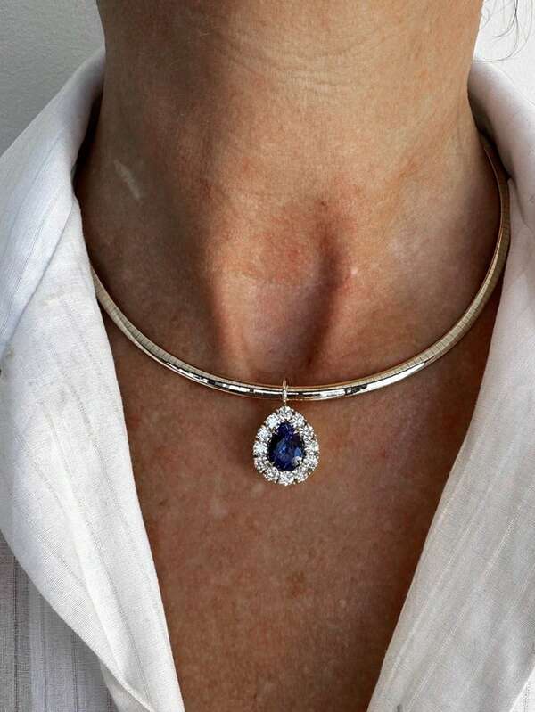 Nuevo collar gargantilla con strass transfronterizo, estilo minimalista frío, collar elegante de alta gama con colgante de gota de agua, accesorio para vestido formal