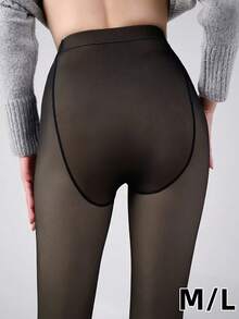 1 Pair 80g/200g/300g Thickened Fleece Lined Leggings, High Elasticity, -10-15°C, Autumn/Winter Women's Thickened Stirrup Leggings - Black - View 5