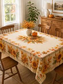 1 buah Taplak Meja Bundar Motif Bunga Matahari Musim Gugur, Penutup Meja Bundar Poliester dengan Motif Daun Maple, Gandum Panen, dan Pinggiran Kotak-kotak Pedesaan untuk Meja Makan, Dekorasi Dapur, Makan Malam Thanksgiving, Pesta Musim Gugur, dan Dekorasi Rumah Gaya Pedesaan - MultiWarna - View 15