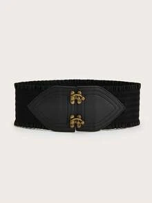 1pc Women's Button Lace Elastic Waist Belt - Black - View 1