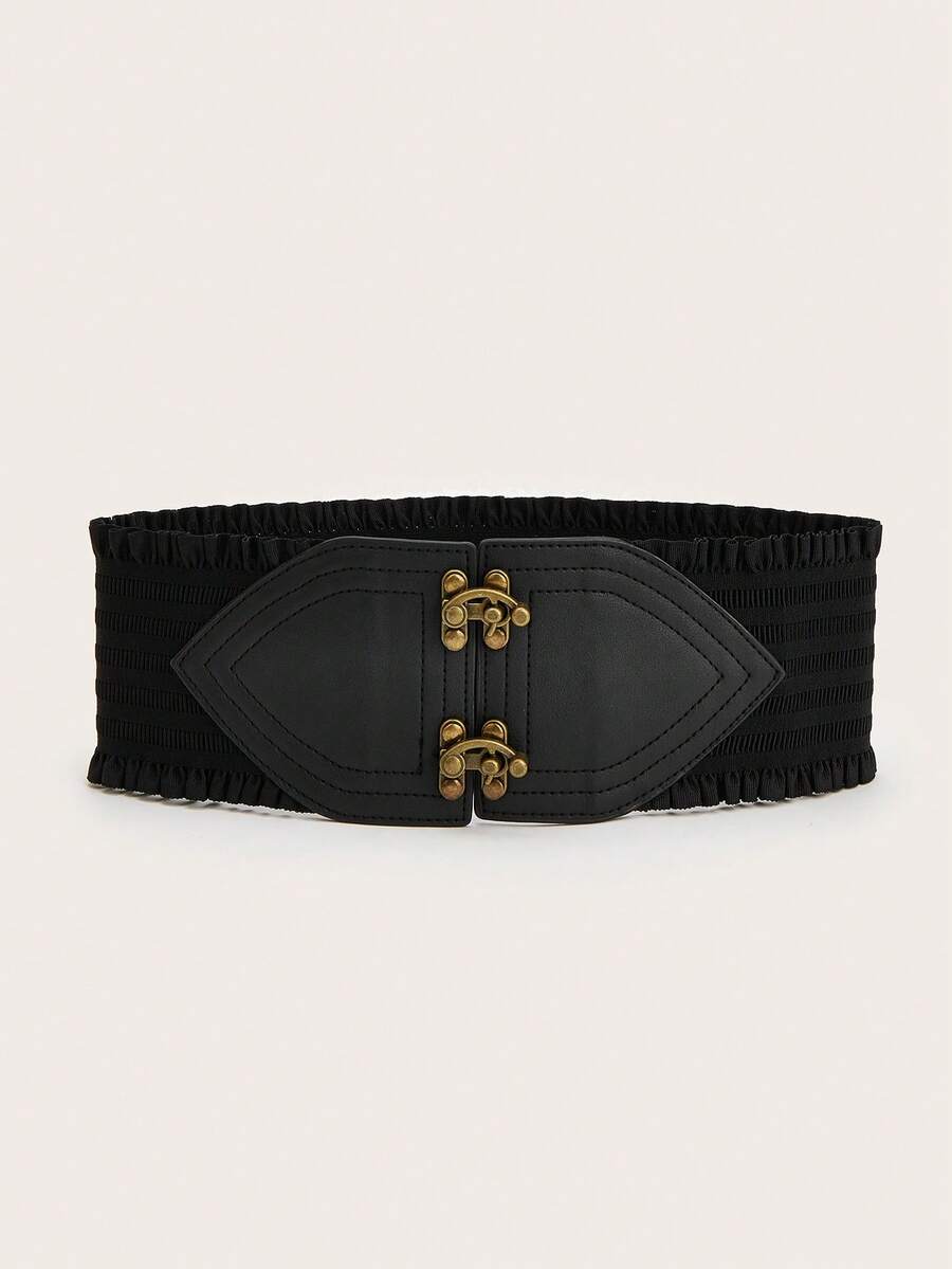1pc Women's Button Lace Elastic Waist Belt - Black - View 1