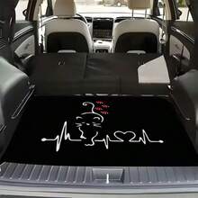 1pc Universal Car Trunk Mat, Waterproof Anti-Slip Dust-Proof Printed Cargo Liner, Polyester Fiber Material, Suitable For Vehicle Trunk Interior Decoration, Pattern Design Is Cute Heartbeat Cat - Heart Kitten - View 1