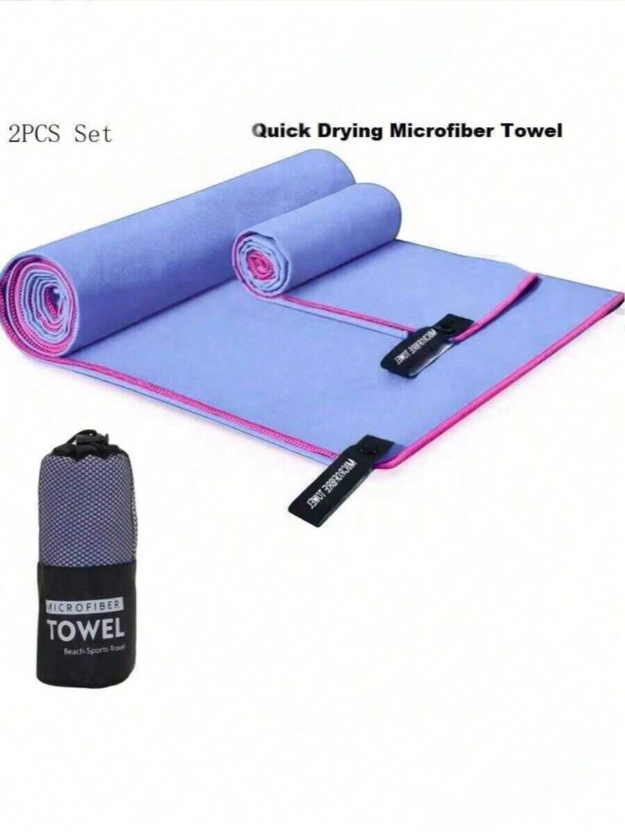 2er/Set lila schnelltrocknendes Handtuch- und Badetuch-Set, doppelseitiges flauschiges Mikrofaser-schnelltrocknendes Schwimm- und Strandtuch, schweißabsorbierendes Handtuch für Indoor-Fitness-Sport, Outdoor-Camping-Reise-Gesichtstuch + Badetuch-Kombinationsset - Taro lila - Übersicht 1