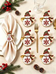 12pcs/6PCS/2PCS Christmas Painted Rhinestone Napkin Rings, Assorted Exquisite Christmas Napkin Rings, Christmas Home Party Table Decor Metal Napkin Rings, Christmas Restaurant Hotel Party Decor - Multicolor - View 12