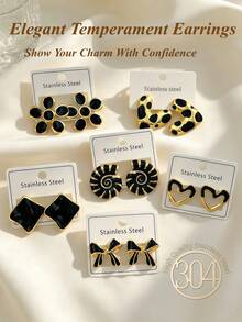 12pcs/6 Pairs Exquisite Elegant Colorful Enamel Women's Earrings - Black Premium Stainless Steel Earrings - Oil Drop Earrings Set - Beautiful Gift - Suitable For Various Occasions, Daily Casual Wear - Holiday Applicable - Oil Dripping Kit - View 8