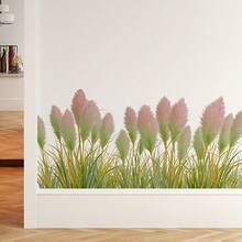 1PC 30*60cm Bohemian Style Pink Pampas Grass Wall Sticker, Removable Green Grass Wall Decal, Suitable For Bedroom, Home Decor Aesthetic Floral Baseboard Mural - Multicolor - View 2