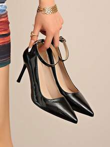 2026 Women's French Style Pointed Toe Slingback Pumps With Wedge Mid Heel, Elegant Elegant, Slimming Hollow Design Work Shoes - Black - View 6
