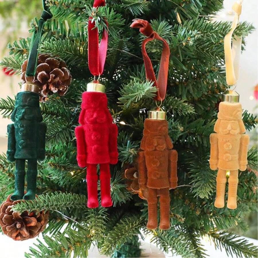 1/2/4 Pieces Walnut Soldier Decorative Pendants, With A Velvet Fabric Design, Are Suitable For Diy Christmas Indoor Window Display, Christmas Tree Decoration And Other Home Item Decoration - Multicolor - View 1