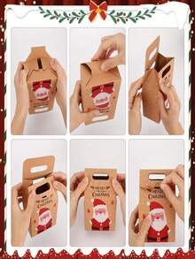 1/3/6/12/24pcs Christmas Party Gift Boxes, Kraft Paper Gift Boxes With Santa Claus And Christmas Tree Pattern, With Paper Tags, Suitable For Gifts, Party Favors And Christmas Decorations - Multicolor - View 2
