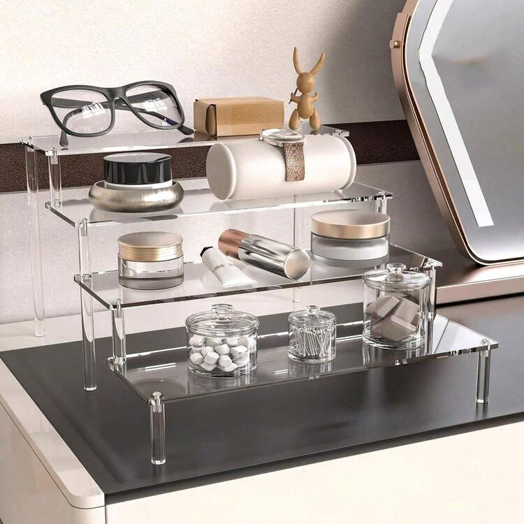 1pc Multi-Layer Acrylic Display Stand, Includes 3-Tier Food/Dessert Display Area, Perfume Storage Rack And Small/Mini Display Stand, Suitable For Storage And Decoration Purposes. - Clear - View 4