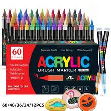 12-60 Colors Acrylic Paint Marker Set, Soft Tip, Non-Bleeding, Suitable For Painting, Doodling And Layering, Applicable To Stone, Glass, Ceramic, Metal, Wood And Other Materials, Perfect Gift For Friends, Back To School Gift, DIY Crafts - Multiple Styles - View 1