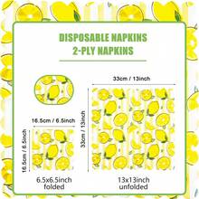 80 Pcs 13 * 13 Inch Lemon Printed Disposable Napkins With Wavy Lace Design, Suitable For Summer Parties, Picnics, Barbecues, Birthday Parties, Daily Home Use, Pool Parties, Cafes, Fruit Themed Table Decoration, And Tabletop Decoration. - View 4