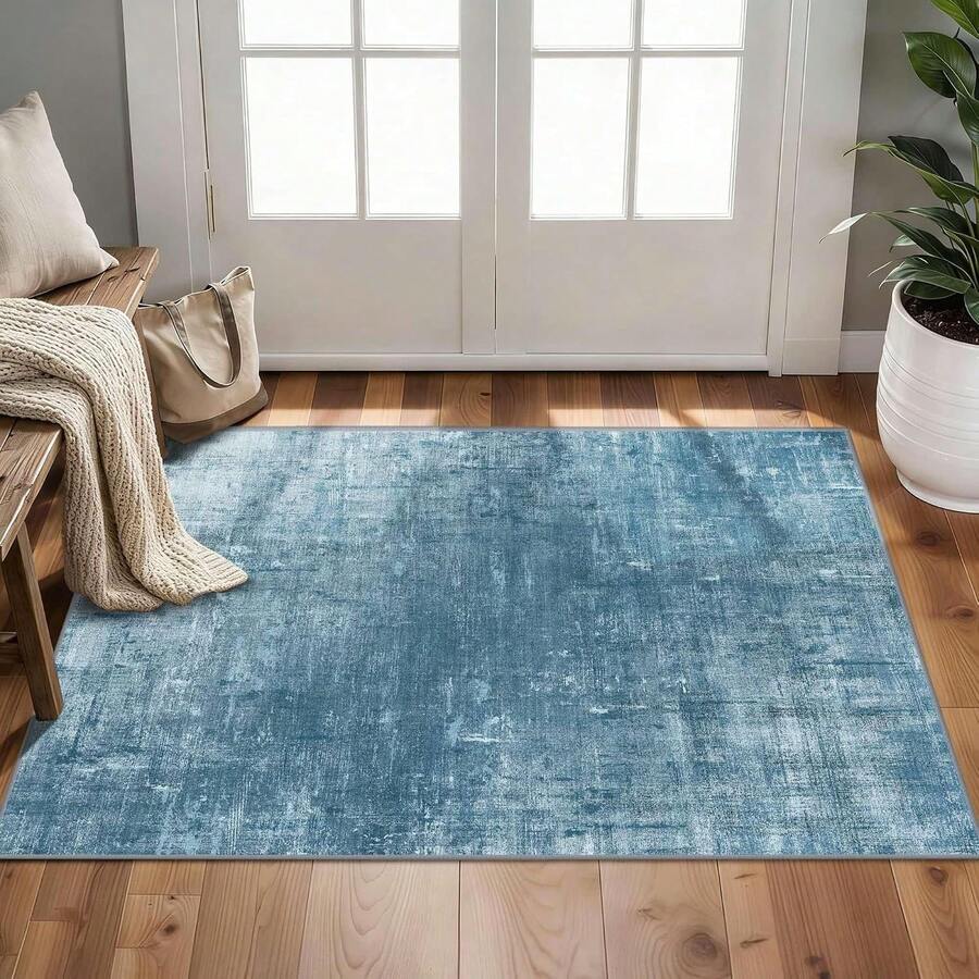 Latte&Fog Alfombras de 153 x 215 cm para Sala de Estar y Dormitorio,Moderna Abstracta Lavable, de Pelo bajo Antideslizante Estilo Boho para Sala de Estar, Oficina, Dormitorio(Negro 5x7ft) - Azul - Ver 1