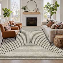 Latte&Fog Alfombras de 153 x 215 cm para Sala de Estar y Dormitorio,Moderna Abstracta Lavable, de Pelo bajo Antideslizante Estilo Boho para Sala de Estar, Oficina, Dormitorio(Negro 5x7ft) - Beis - Ver 4