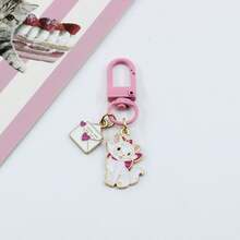 1/3/5pcs Cute Disney Marie Cat Enamel Bag Charm, Pink Bow Cat Keychain With Heart-Shaped Lollipop Pendant, Suitable For Girls - G - View 12