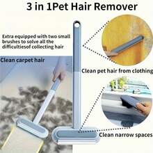 3-In-1 Reusable Pet Hair Remover Brush, Detachable Lint Scraper Fur Grabbing Tool For Car Seats Fabric Sofa Cat Tree Window Tracks, Deep Cleaning Dog Shedding Fuzz Sweeper For Home Carpet Rugs, No Refills Needed - Multicolor - View 3