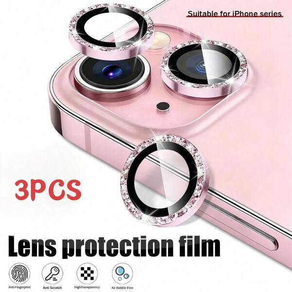 Pelindung Lensa Kamera Mewah 1 buah Film Lensa Berkilau Kompatibel dengan iPhone 16 Pro Max Plus 15 14 5G Apple Fashion Dopamine Candy Color Untuk Perlindungan Kamera Ponsel Sehari-hari di Kantor dan Rumah, Tahan Air, Tahan Guncangan, Tahan Jatuh, Tahan Gores, Anti Sidik Jari, Perlindungan Penuh, Hadiah Musim Semi, Pesta