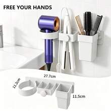 1pc Wall-Mounted ABS Hair Tool Organizer, Self-Adhesive Multi-Slot Hair Dryer Holder, Suitable For Curling Iron, Straightener And Brush, Modern Bathroom Storage, Suitable For Home And Salon, College Dorm Essential, Bathroom Decor Accessory And Home Goods - Multicolor - View 13