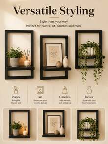 1 buah Rak Dinding Gantung Kayu Vintage Hitam, Rak Pajangan yang Dipasang di Dinding, Rak Penyimpanan Multifungsi Hemat Ruang, Rak Gantung Kokoh, Cocok untuk Kamar Tidur, Ruang Tamu, Kamar Mandi, Dapur, Kantor, Dapat Menampung Tanaman Pot, Bingkai Foto, Buku, Barang Kecil, Dekorasi Rumah - Beraneka warna - View 7