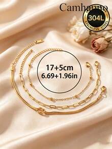 Camhanno 3pcs Minimalist Concentric Knot Stainless Steel 18K Gold Plated Fashion Layered Bracelet Set - Gold - View 8