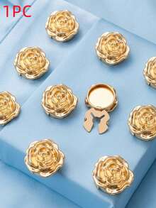 6/2/1pc Vintage Metal Rose Flower Button Covers - Carved Metallic Rose Cufflinks Covers, French Shirt Cuff Clips For Formal & Weddings - Multicolor - View 11